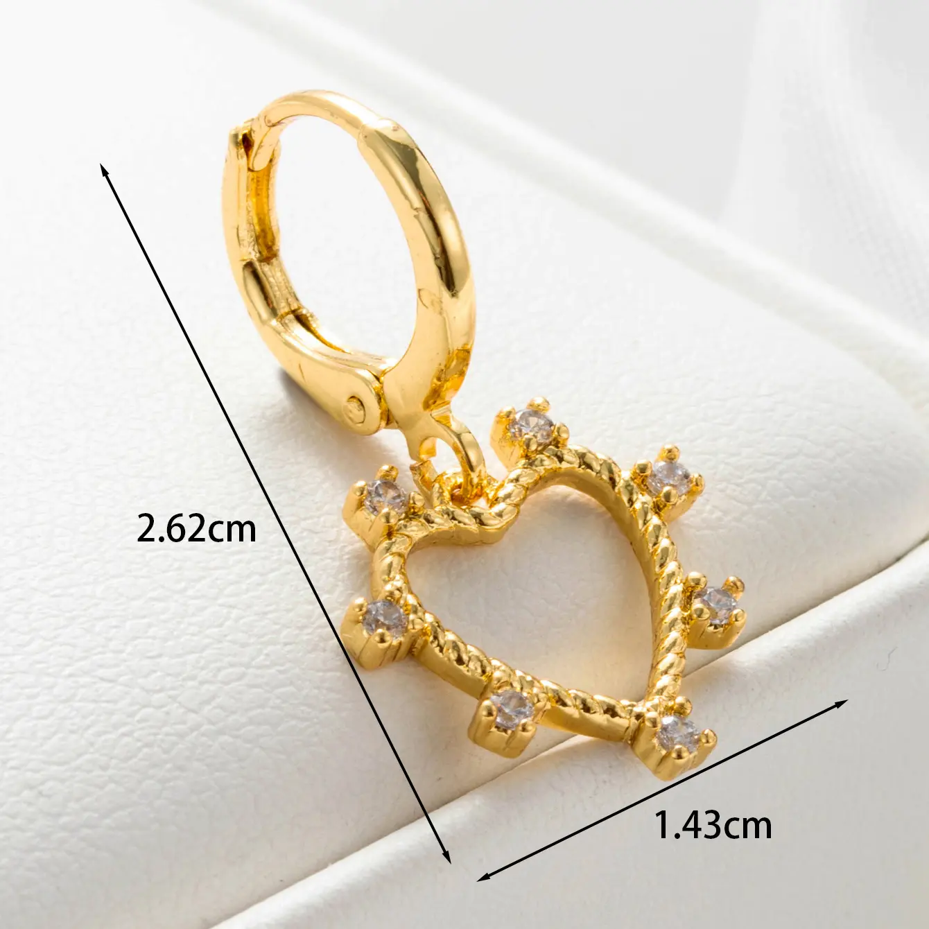 1 Piece Simple Series Heart Copper  18K Gold Plated Zircon Women's Dangle Earrings h5 